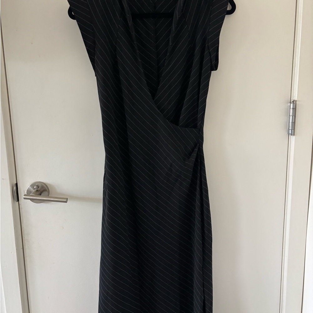 Diane Von Furstenberg Black Pinstripe Wrap Midi Dress